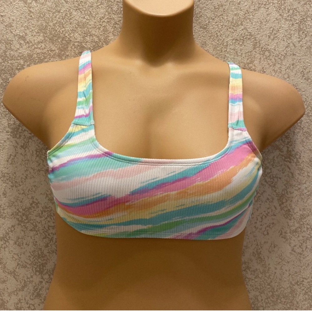 Xhilaration Textured Multicolor Rainbow Bikini Top